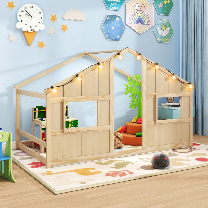 Giantex Twin Kids House Bed with Light Bulbs