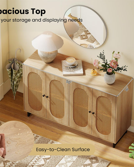 Giantex Large PE Rattan Storage Cabinet with 4 Doors and Adjustable Shelves