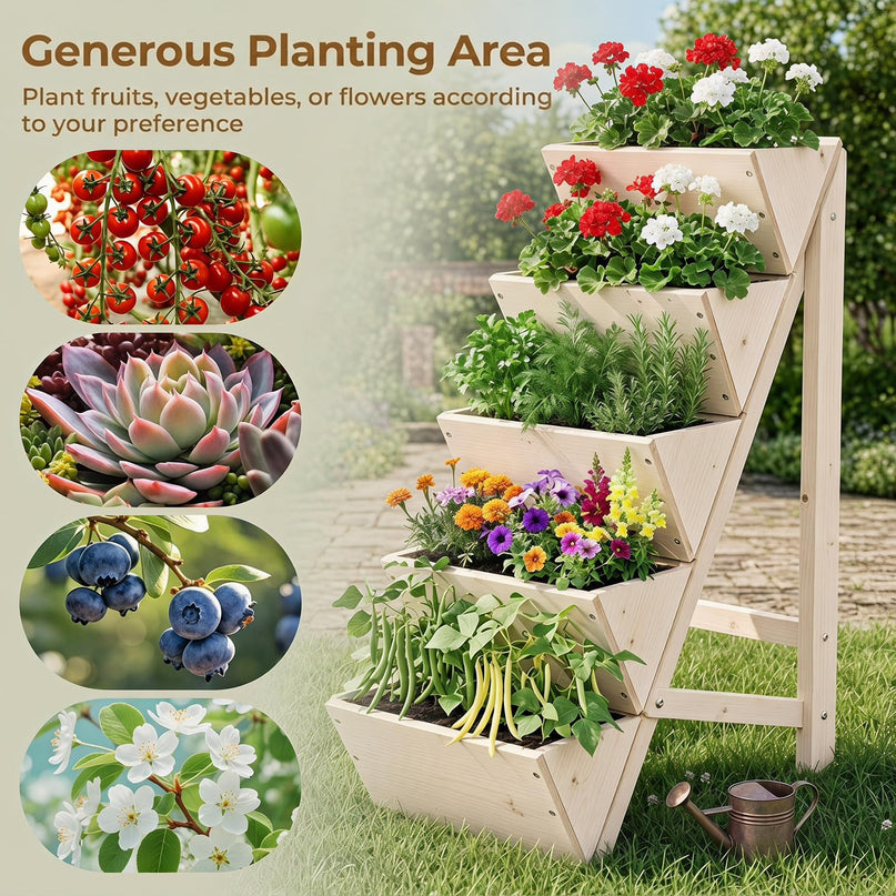 Giantex 5-Tier Wooden Freestanding Vertical Raised Garden Bed (1/2)