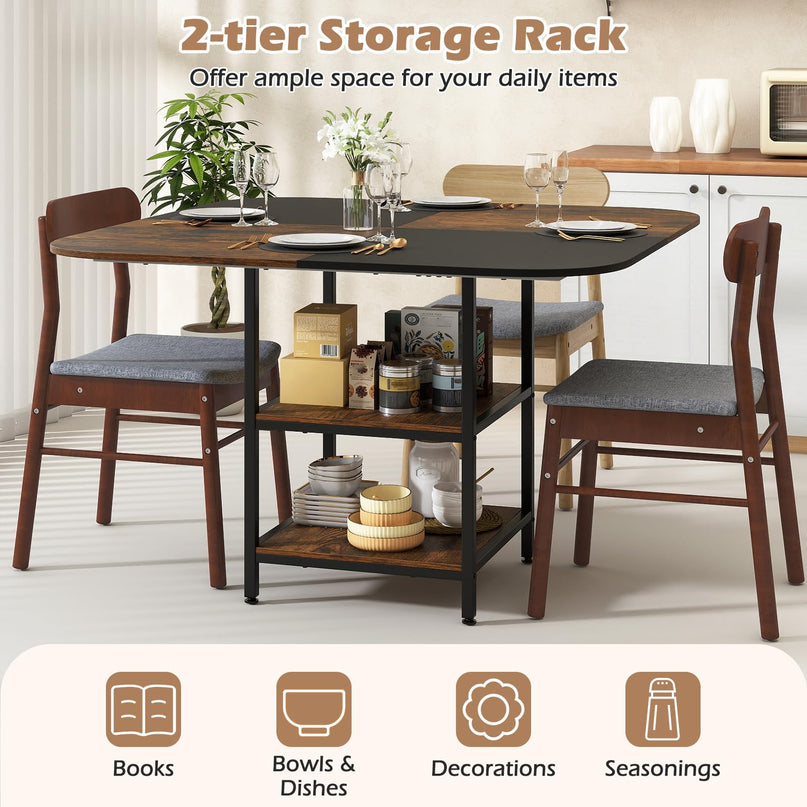 Table à manger carrée Giantex de 120,6 cm pour 4 personnes avec étagère de rangement à 2 niveaux