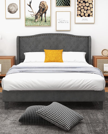 Giantex Velvet Upholstered Bed Frame