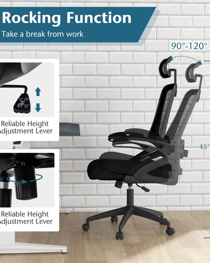 Giantex Ergonomic Mesh Office Chair, High Back Desk Chair with Adjustable Headrest, Lumbar Support
