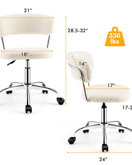 Giantex Home Office Chair, Faux Fur Low Back Swivel Leisure Chair w/Height Adjustable Padded Seat