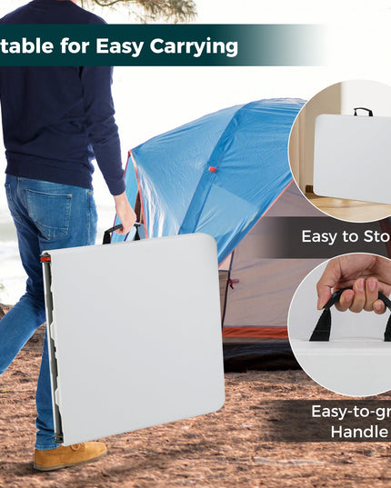 Giantex 48” x 24” Folding Table, HDPE Portable Fold-in-Half Table with 20”-29” Adjustable Heights