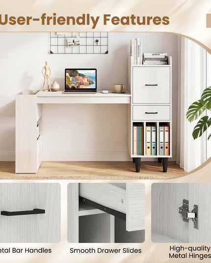 Giantex 59" Modern Computer Desk with Side Storage Shelves
