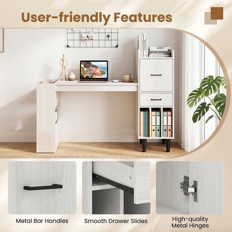 Giantex 59" Modern Computer Desk with Side Storage Shelves