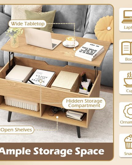 Giantex Lift Top Coffee Table w/Hidden Compartment & 2 Open Shelves