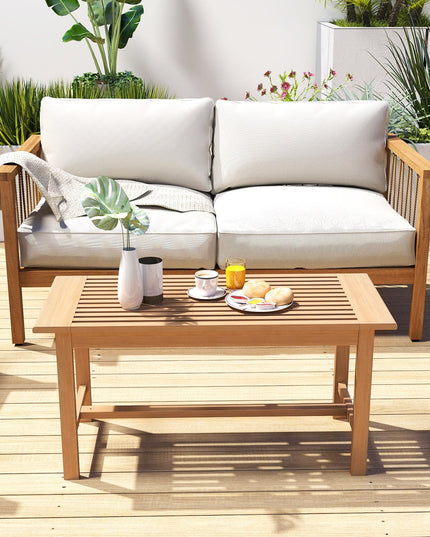 Giantex Teak Wood Patio Coffee Table - 36” Rectangular Outside Side Table with Slatted Tabletop