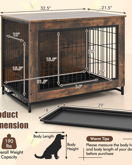 Giantex Dog Crate Furniture - Dog Kennel Side Table with Double Doors & Removable Pull-Out Tray