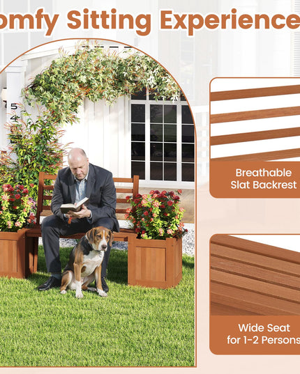 Giantex 2 in 1 Outdoor Bench with Backrest & 2 Raised Garden Beds