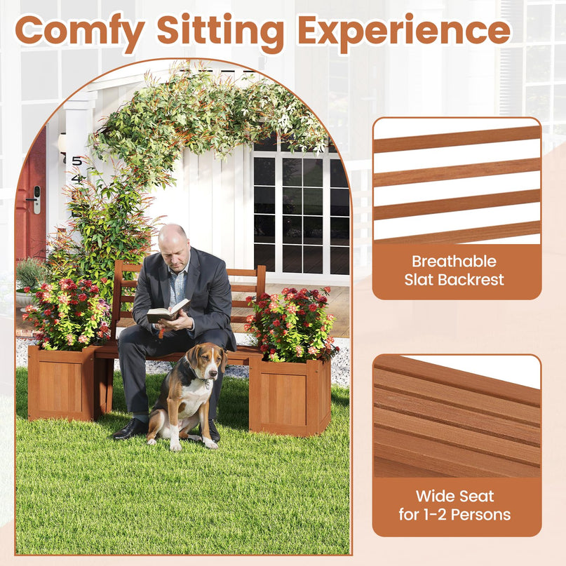 Giantex 2 in 1 Outdoor Bench with Backrest & 2 Raised Garden Beds