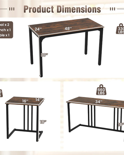 Giantex Dining Table Set for 4 Industrial Kitchen Table 2 Chairs Stool & Bench