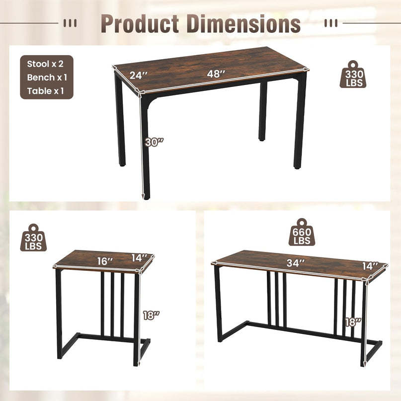 Giantex Dining Table Set for 4 Industrial Kitchen Table 2 Chairs Stool & Bench