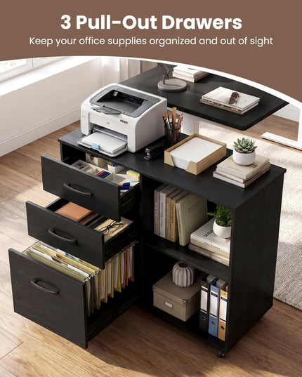 3-Drawer File Cabinet | Mobile Lateral Filing Cabinet with Wheels