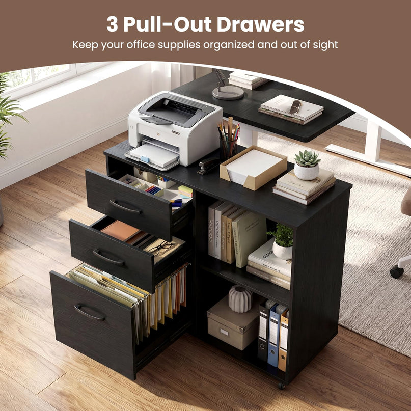 3-Drawer File Cabinet | Mobile Lateral Filing Cabinet with Wheels