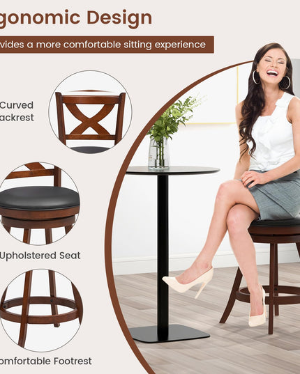 Giantex Swivel Bar Stools Set of 2, Farmhouse Wooden Barstools with Back