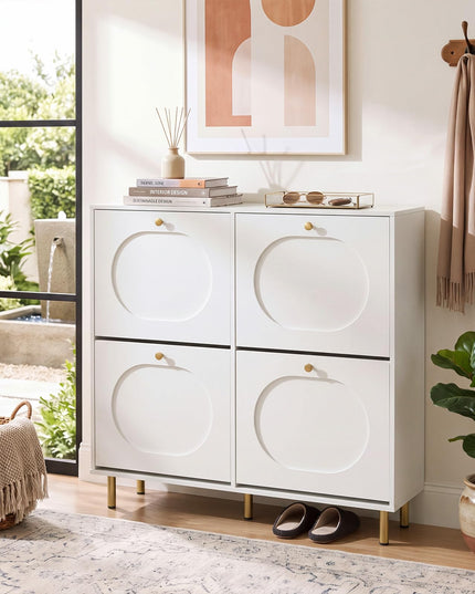 GIANTEX Modern Shoe Storage Cabinet with 4 Flip Drawers & Adjustable Shelf