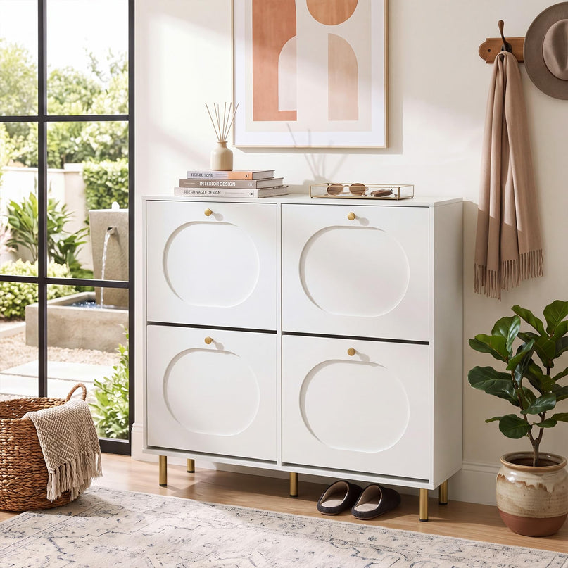 GIANTEX Modern Shoe Storage Cabinet with 4 Flip Drawers & Adjustable Shelf
