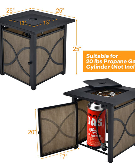 25-Inch Propane Fire Pit Table, 40000 BTU Square Gas Firepit Table with Lid