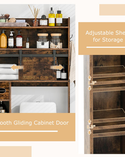 Giantex Over The Toilet Storage Cabinet, 6-Tier Freestanding above Toilet Rack with Gliding Door