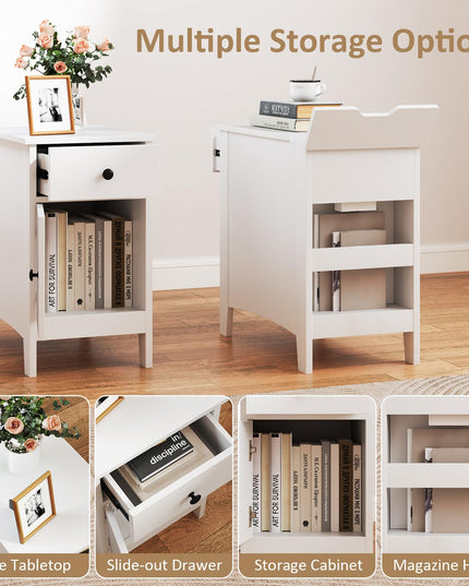 Giantex Nightstand with Charging Station, Flip Top End Table w/USB Ports & Outlets, Modern Side Table w/Storage Drawer