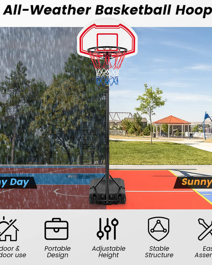 Giantex Basketball Hoop Outdoor Kids - Height Adjustable 5.2 Ft- 6.9 Ft Portable Basketball Hoop Stand with Wheels