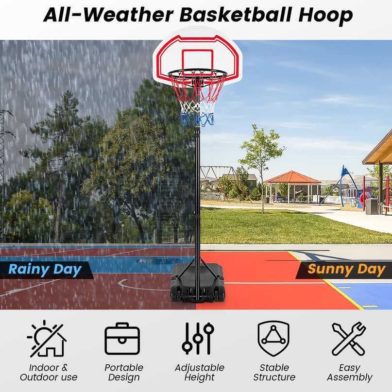 Giantex Basketball Hoop Outdoor Kids - Height Adjustable 5.2 Ft- 6.9 Ft Portable Basketball Hoop Stand with Wheels