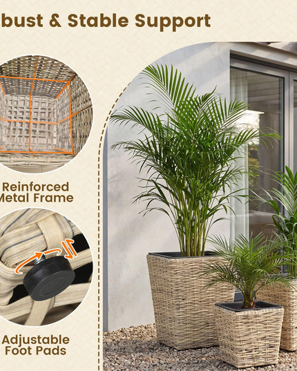 Giantex 3-Piece Rattan Planter Box Kit for Indoor & Outdoor Plants