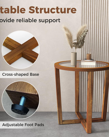 Giantex Glass Round End Table, Sofa Side Table with Transparent Tempered Glass Top