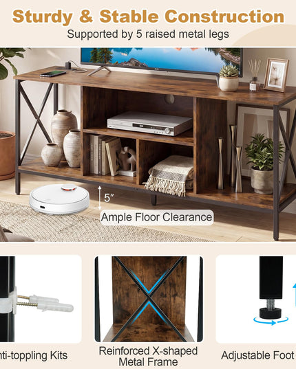 Giantex TV Stand with LED Lights & Power Outlets for 65 Inch TV