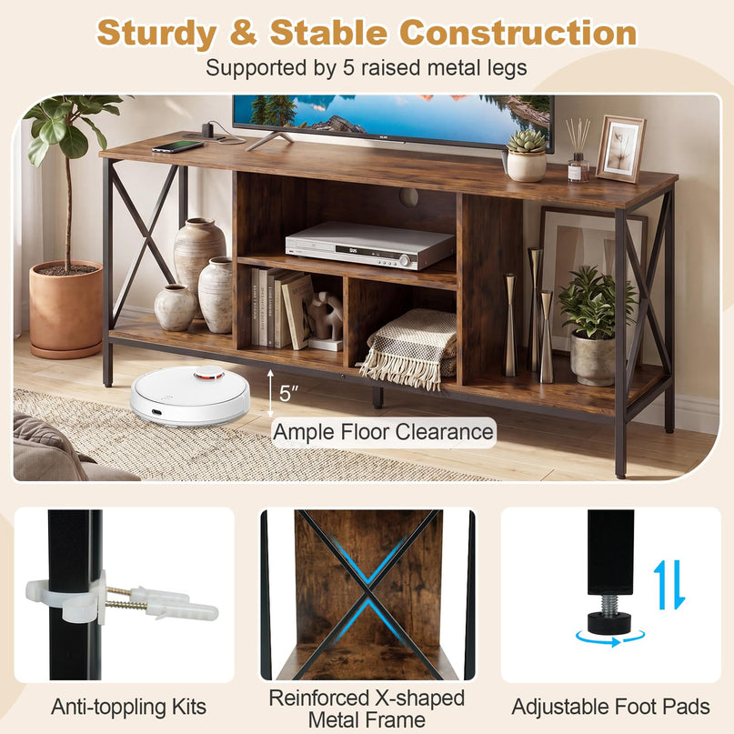Giantex TV Stand with LED Lights & Power Outlets for 65 Inch TV