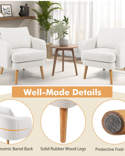 Giantex Sherpa Accent Chair, Modern Upholstered Single Sofa Chair with Back Pillow & Solid Rubber Wood Legs
