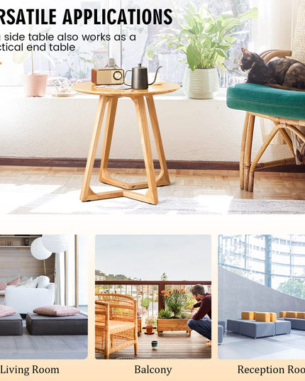 Giantex 24" Round End Table - Rubber Wood Sofa Side Table with Adjustable Foot Pads, Natural
