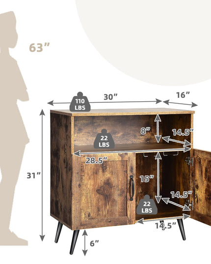 Giantex Mid-Century Storage Cabinet, Wooden Floor Cabinet with 2 Doors, Rustic Brown