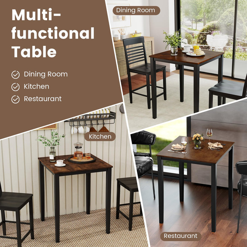 Table à manger carrée Giantex 30"x30"x36" avec cadre en bois d'hévéa massif