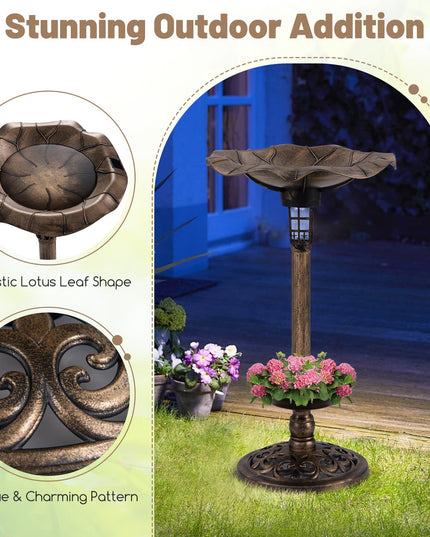 Giantex Bird Bath for Outside, 30 inch Solar Lighted Bird Bath and Feeder with Flower Planter