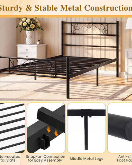 GIANTEX Twin Size Metal Bed Frame with Headboard & Footboard