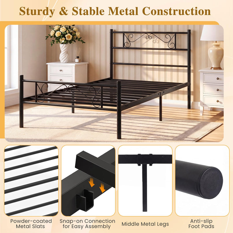 GIANTEX Twin Size Metal Bed Frame with Headboard & Footboard