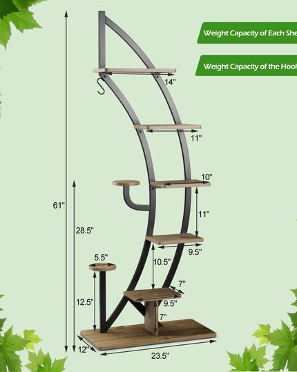 Giantex 6 Tier Metal Plant Stand Indoor, 61" Half Moon Plant Shelf