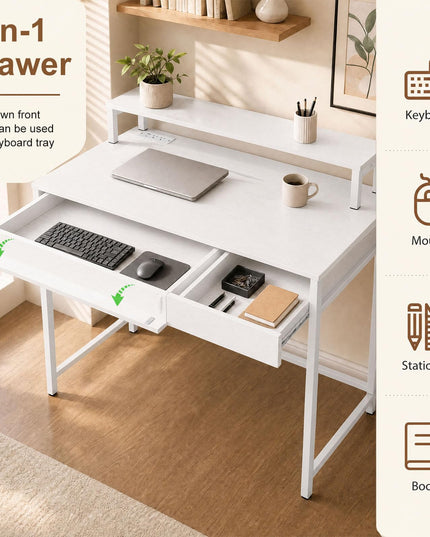 GIANTEX Computer Office Desk with Power Outlets & Removable Monitor Shelf