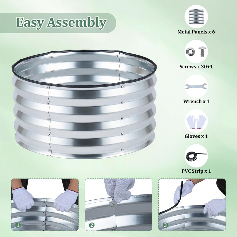 Giantex 2 Pack Galvanized Raised Garden Bed Kit | 2x2x1 FT Round Large Metal Planter Boxes w/Open-Ended Base