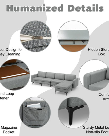 Giantex 4 Seat Convertible Sofa Couch, 123" L Sectional Sleeper with 2 or 1 USB Ports Socket
