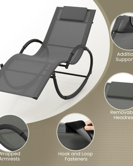 Giantex Outdoor Rocking Lounge Chair, Zero Gravity Rocking Chair with Removable Headrest, Breathable Backrest & Seat
