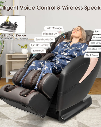 Giantex Massage Chair Full Body - Zero Gravity SL-Track Electric Massage Recliner with Voice Control, Blue-Tooth Speaker