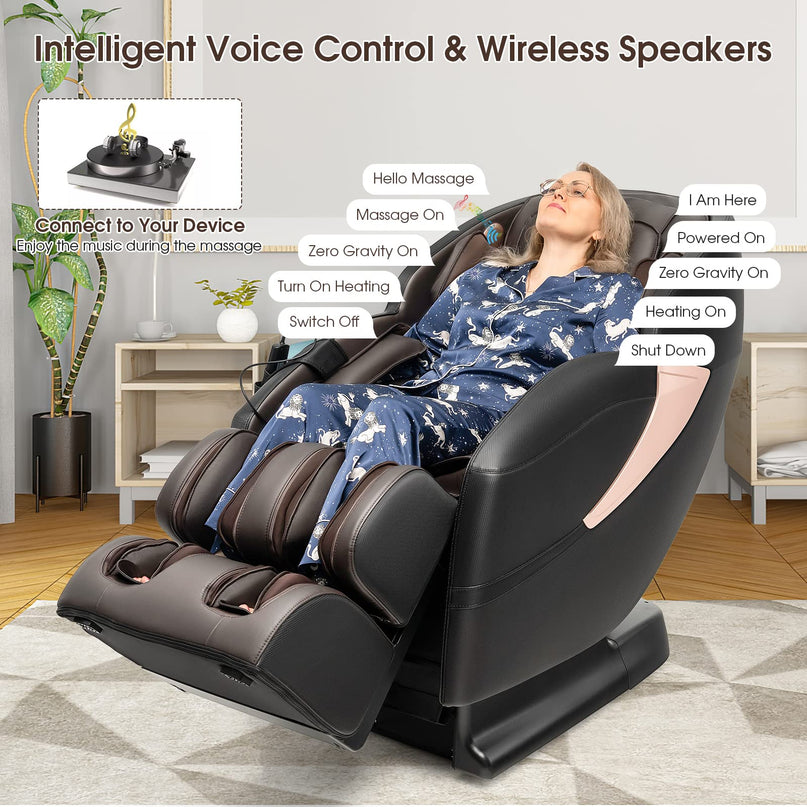 Giantex Massage Chair Full Body - Zero Gravity SL-Track Electric Massage Recliner with Voice Control, Blue-Tooth Speaker