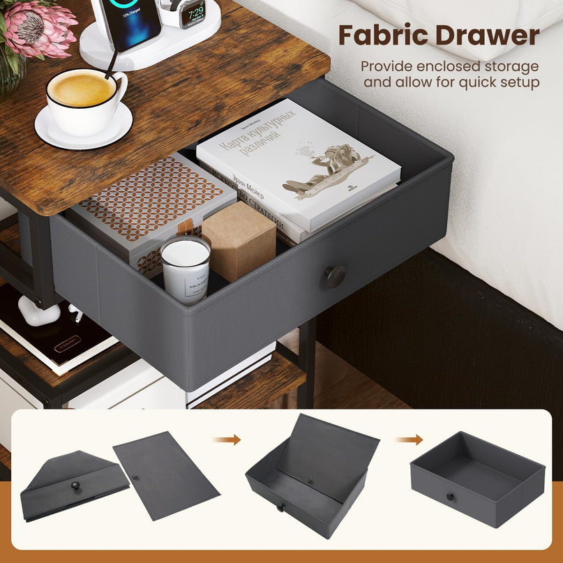 Giantex End Table with Charging Station | 28'' Tall Bedside Night Stand w/USB & Type-C Port (1/2)