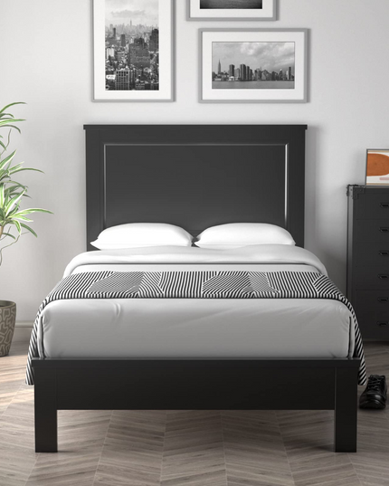 Platform Bed w/ Rubber Wood Legs & Integrated Headboard | Wooden Bed Frame