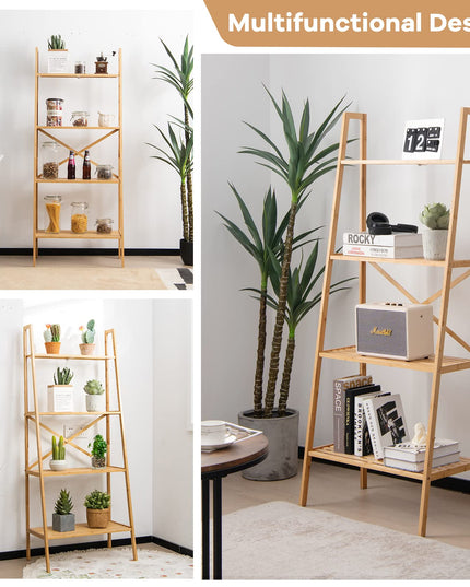 Giantex 4-Tier Bamboo Bookshelf, Multifunctional Storage Display Rack Shelves with Anti-Tipping Device