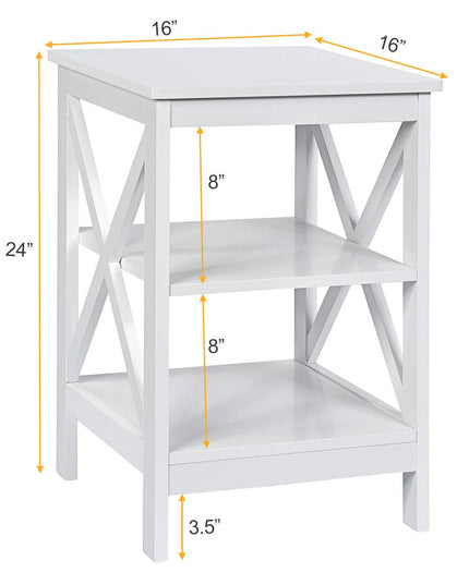 Nightstand 3-Tier X-Design W/Storage Shelves and Stable Structure Storage Organizer Display Sofa Side Table