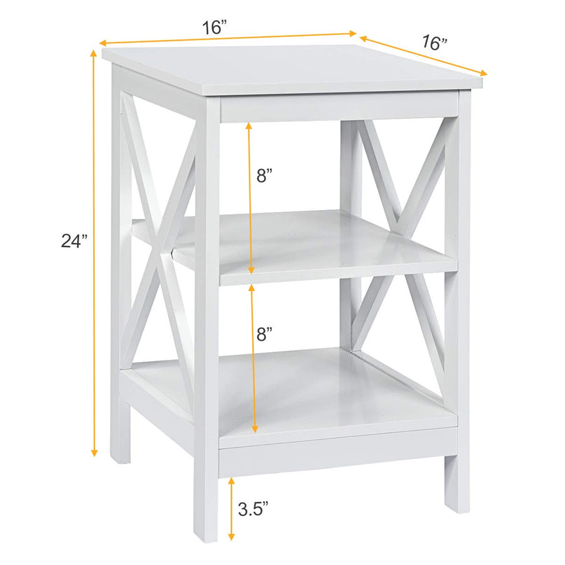 Nightstand 3-Tier X-Design W/Storage Shelves and Stable Structure Storage Organizer Display Sofa Side Table